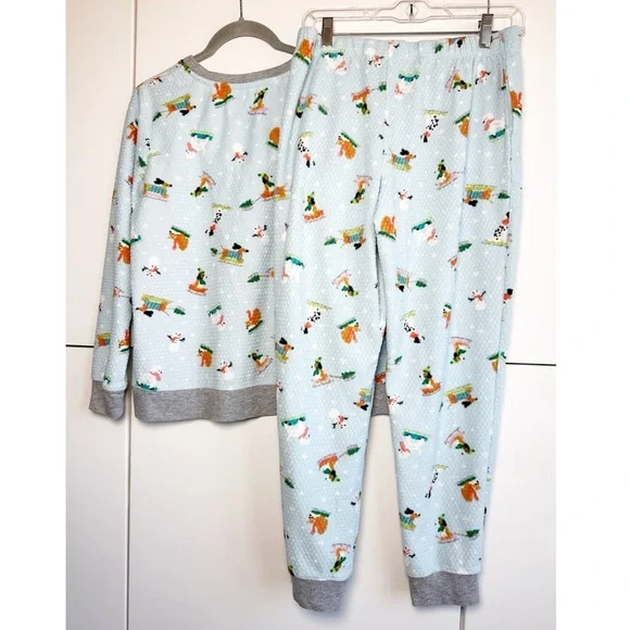 Cuddl Duds Sledding Dog Pajamas Mint Green Honeycomb pattern Size Medium - Picture 8 of 9